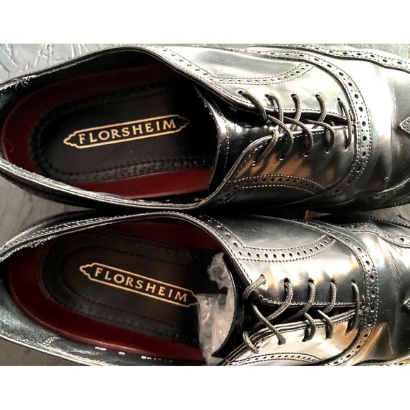 Florsheim Men\'s Wingtip Dress Shoes Size 9.5 D Leather Black
